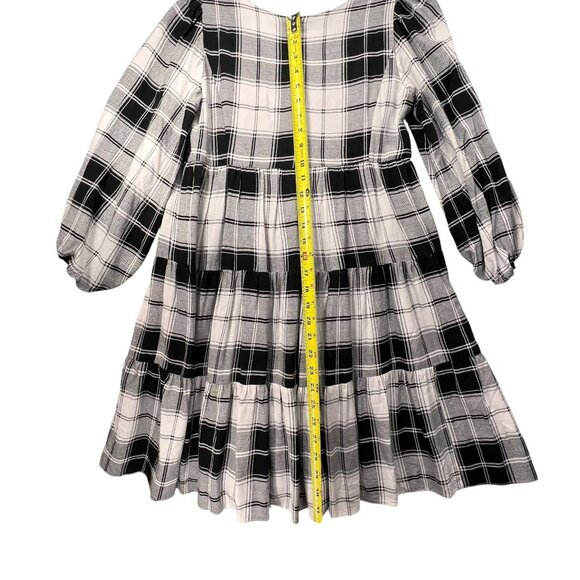 Maison Tara Plaid Tiered Dress Black White Lined Babydoll Back Zipper Short 4 - Picture 11 of 14